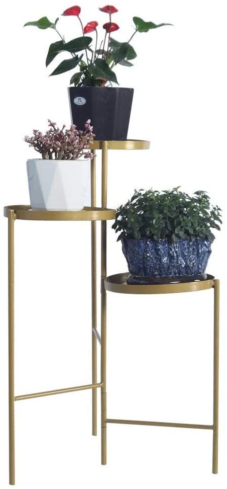 Tri Level Metal Plant Stand Gold Color Decorative Hinged