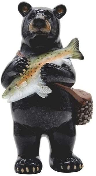 7" h Black Bear Fish Figurine Animals