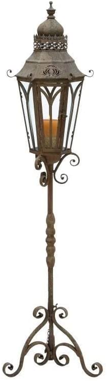 Iron Glass Lantern Candle Holder Brown Rustic