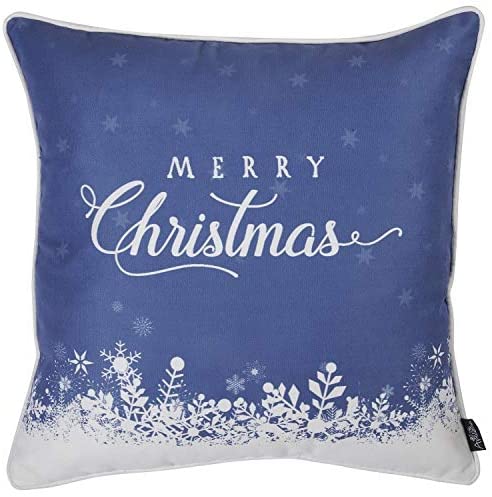 Christmas Snow Blue Printed Throw Pillow Cover Gift 18"x18" Color Quotes Sayings Traditional Polyester Removable - Diamond Home USA