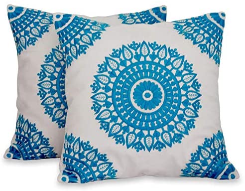 Handmade Cotton Pair 2 Cushion Covers Cool Turquoise (India)