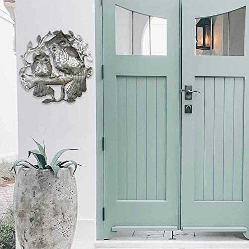 Handmade Pair Owls Perch Metal Wall Art (Haiti) Grey Farmhouse Industrial Lake House Steel