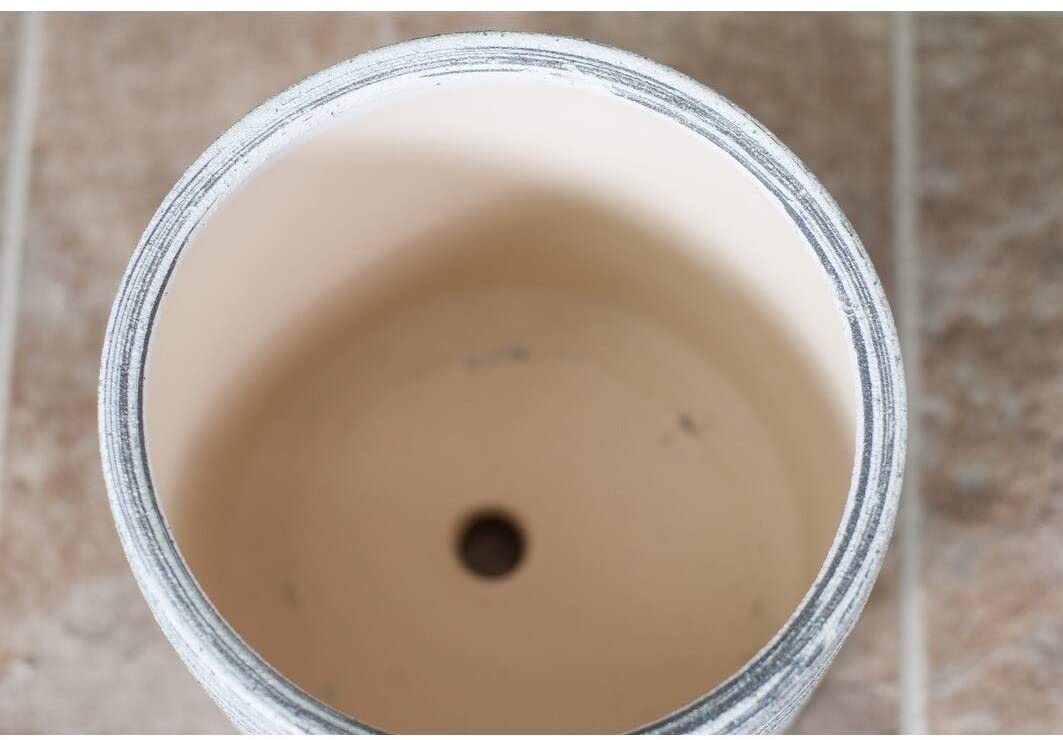 Large Ceramic Pot 10" Gray Wood Stand Dark Walnut Brown Grey Mid Century Modern Round Handmade - Diamond Home USA