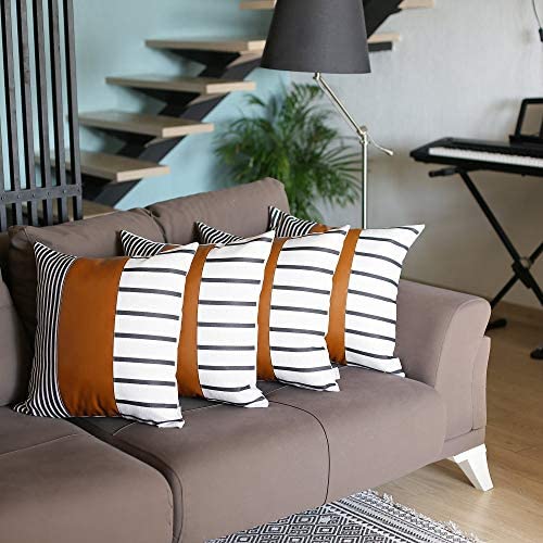 Leather Throw Pillow Cover 22''x22'' (Set 4) Brown Solid