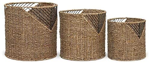 Lucky 3 Piece Natural Woven Basket Set Brown