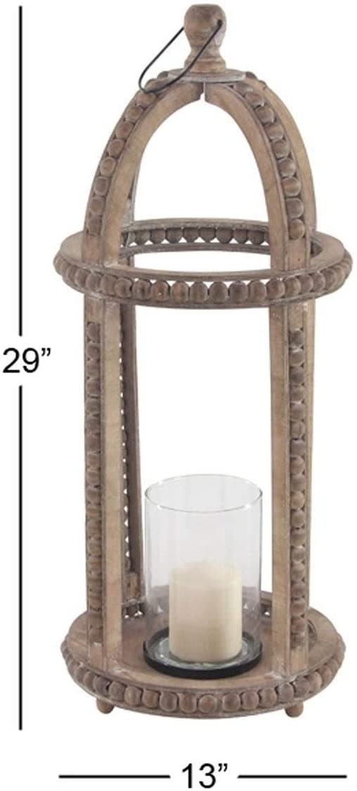 Rustic 29 X 13 Inch Cage Wood Lantern Glass Candle Holder Brown - Diamond Home USA