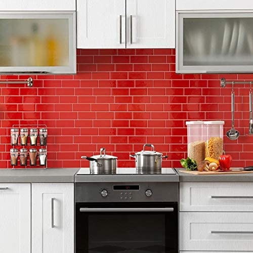 Metro 11 56 X 8 38 Peel Stick Self Adhesive Decorative Mosaic Wall Tile Backsplash (4 Pack) Red Rectangular Laminate Glossy - Diamond Home USA