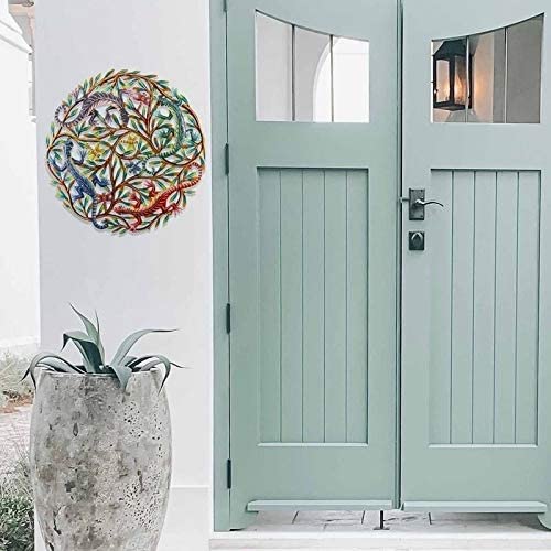 Handmade 24 inch Painted Four Colorful Geckos Metal Wall Art (Haiti) Green Modern Contemporary Steel - Diamond Home USA