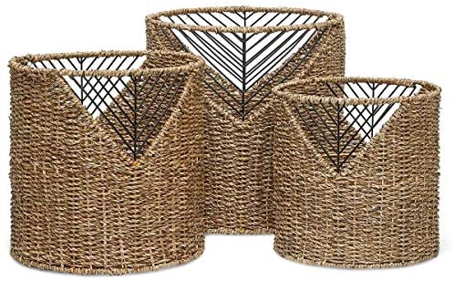 Lucky 3 Piece Natural Woven Basket Set Brown Seagrass - Diamond Home USA