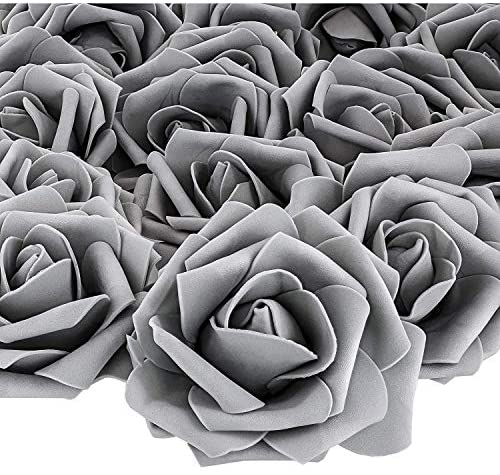 Pack 3" Grey Rose Fake Flower Heads DIY Crafts