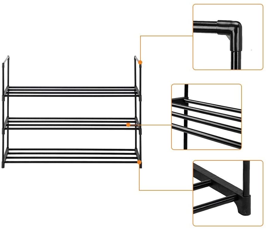 3 Tiers Shoe Rack Tower Shelf Storage Organizer Closet Black Iron Backed - Diamond Home USA