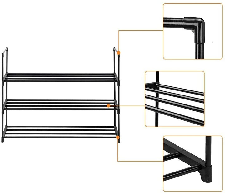 3 Tiers Shoe Rack Tower Shelf Storage Organizer Closet Black Iron Backed - Diamond Home USA