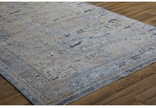 MISC Blue Navy Area Rug 5' X 8' Grey Bohemian Eclectic Polypropylene Latex Free Stain Resistant