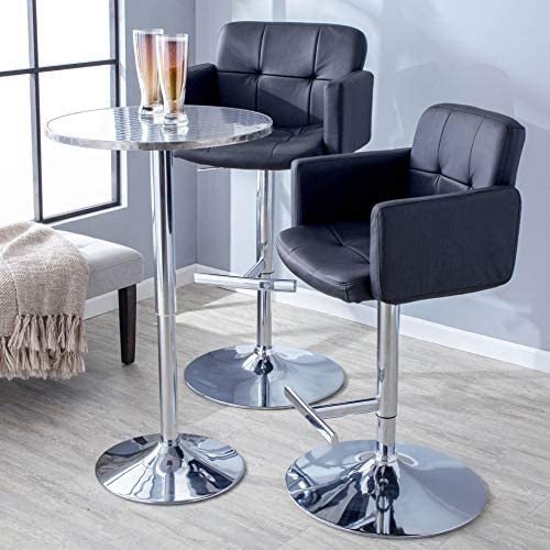 Contemporary Bar Stool Black Faux Leather Modern Metal