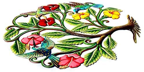 Handmade Painted Hummingbirds Flowers Recycled Steel Wall Art Color - Diamond Home USA