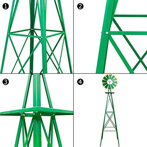 8ft Weather Resistant Yard Garden Windmill Green Metal - Diamond Home USA