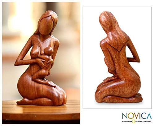 Handcrafted Wood 'Mother Her Child' Sculpture Handmade