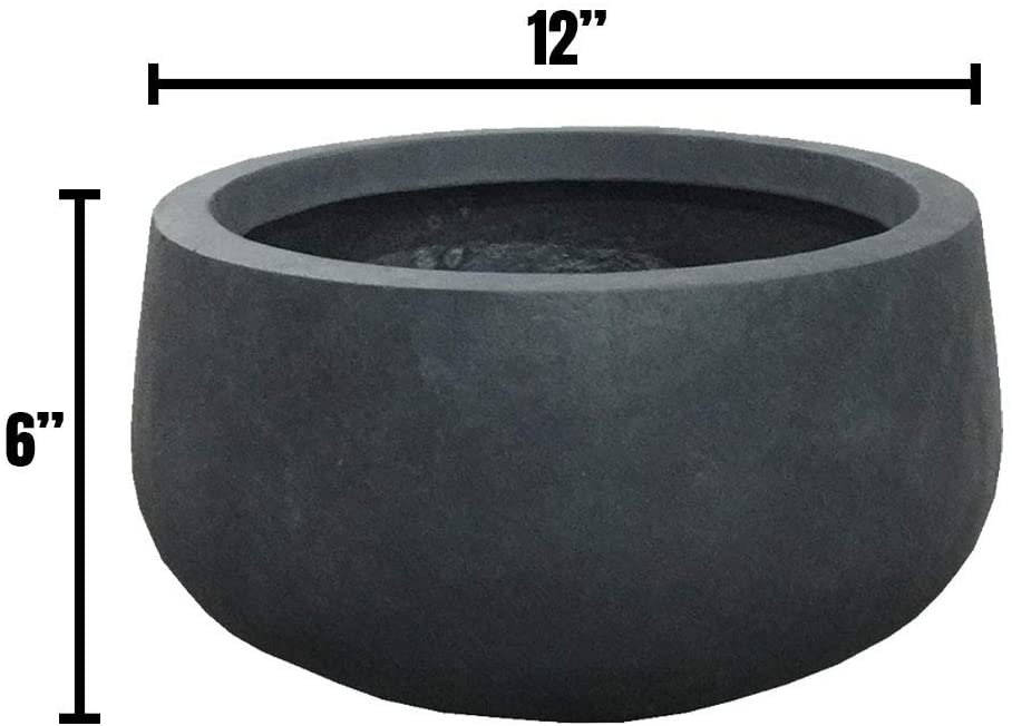 Lightweight Concrete Modern Low Bowl Cement Planter Small 11 8'x11 8'x5 9' Grey Contemporary Round Handmade - Diamond Home USA