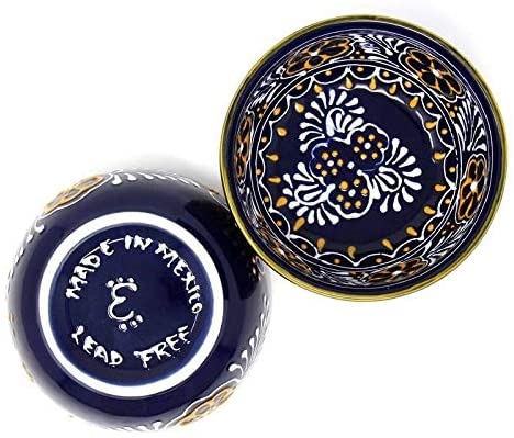 Handmade Pottery 5 5" Set 2 Bowls Blue Floral Traditional Round Ceramic Piece