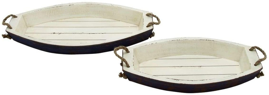 Set 2 Rope Wood Serving Trays Brown Coastal Nautical 1