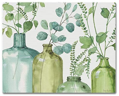 Counter Art Glass Cutting Board/Saver 12"x15" Greenery Color