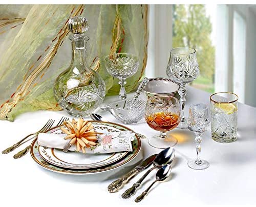 High end Mill Crystal Cut Cognac/Glass (Set 6) Clear Handmade - Diamond Home USA