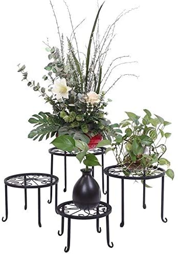 Metal Flower Pot Plant Stand Shelf Set 4 Home Decor Black