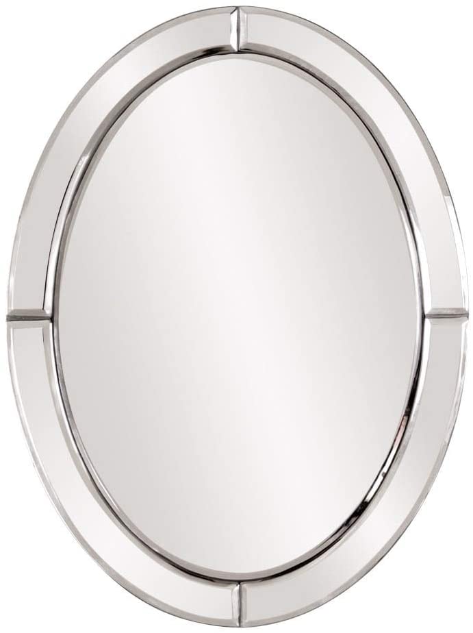 Silver Oval Mirrored Frame Wall Mirror Modern Contemporary Rustic Hooks Included