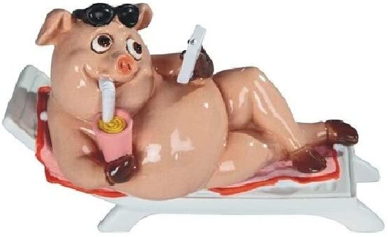 7 25" w Piggy Sunbathing Figurine Pink