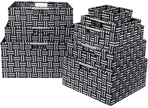 MISC Weave 9 Piece Basket Set Brown Grey White Fabric