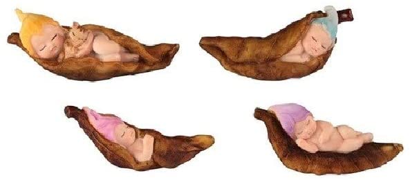 4 Piece Lovely Miniature Sleeping Fairy Baby Wrapped Leaf 3"