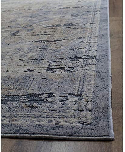 MISC Blue Navy Area Rug 5' X 8' Grey Bohemian Eclectic Polypropylene Latex Free Stain Resistant