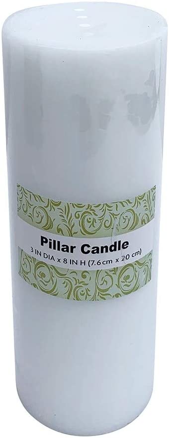 3 X 8 Inch White Pillar Candle Wax Handmade - Diamond Home USA