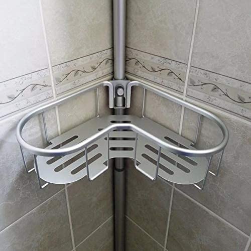 Flat Shelf Rustproof Shower Caddy Satin Chrome Corner Pole Metal - Diamond Home USA