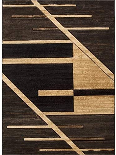 Rugs Hand Carved Chocolate Espresso Rectangular Accent Area Rug Mocha Abstract Geometric Design 4' 11" x6' 11" Brown Stripe Modern Contemporary