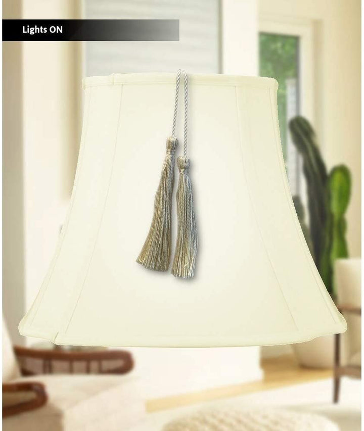 7x12x12 French Oval Piped Tassel Lampshade Eggshell Shantung Fabric Off/White Modern Contemporary