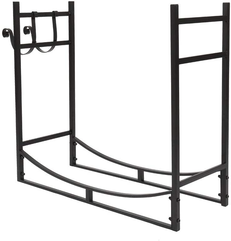 Outdoor Indoor Storage Shelf 33 Inch Firewood Holder Black Iron - Diamond Home USA