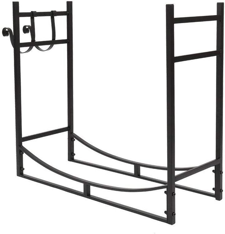 Outdoor Indoor Storage Shelf 33 Inch Firewood Holder Black Iron - Diamond Home USA