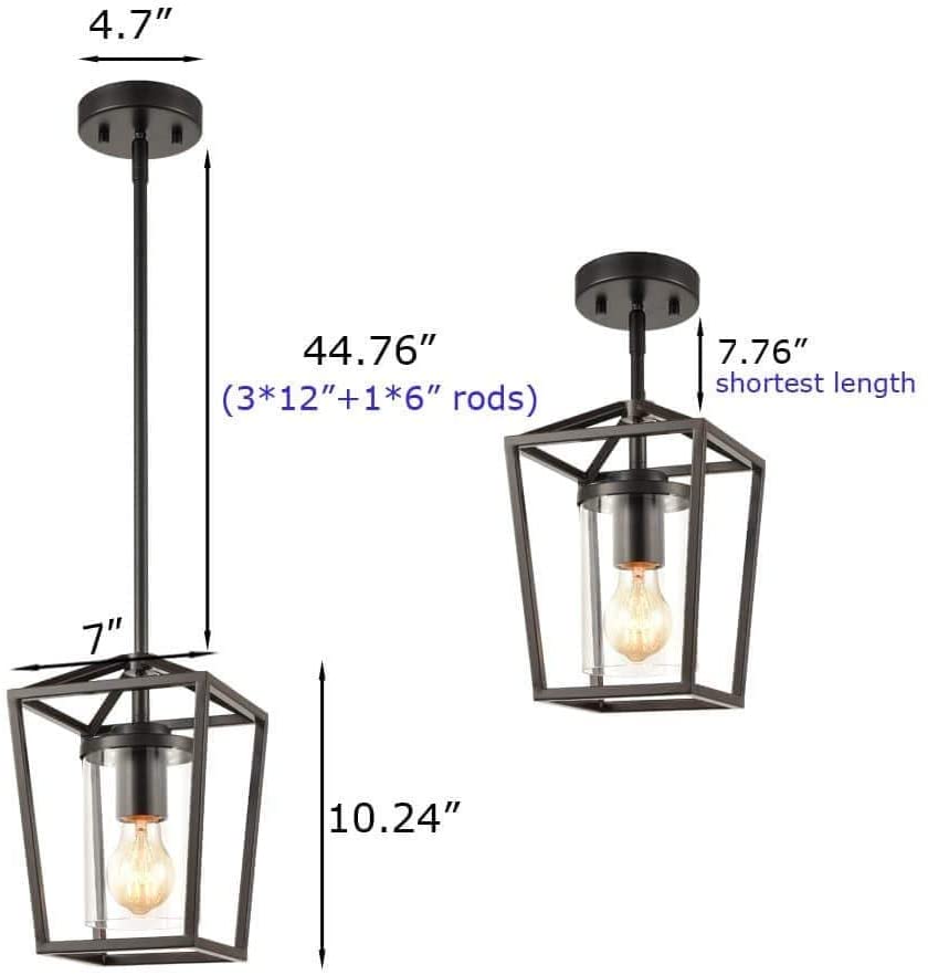 Industrial Black Lighting Vintage Cage Hanging Light Clear Glass Cylinder Shade Metallic Farmhouse Modern Contemporary Metal - Diamond Home USA