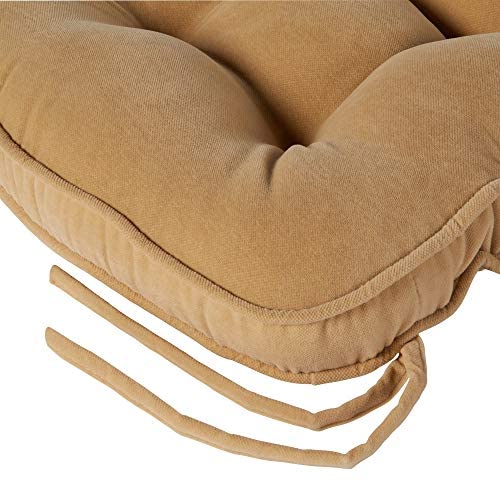 MISC Cream Microfiber Chair Cushion Set Brown Solid Classic Farmhouse Polyester Ties