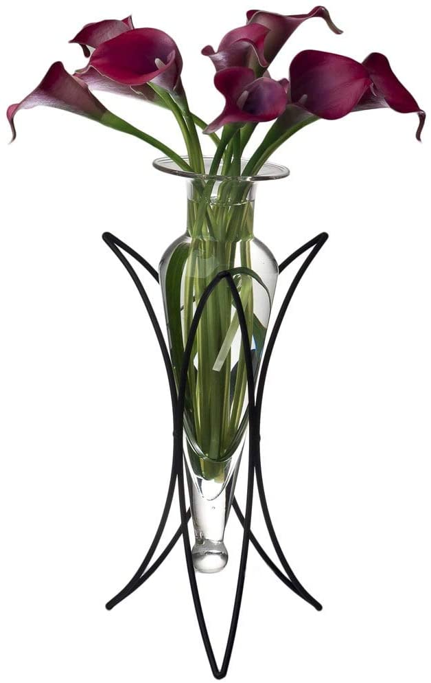 Clear Amphora Vase Half Moon Metal Stand Glass