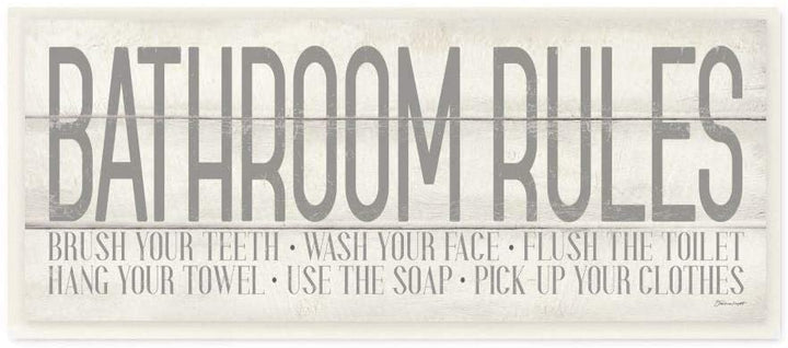 Planked Look 'Bathroom Rules' Typography Wall Plaque Art