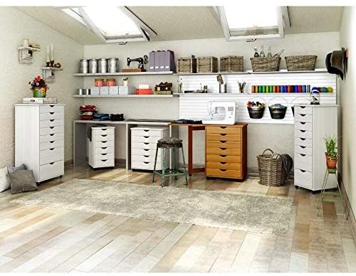 Solid Wood 6 Plus 2 Drawer Wide Roll Cart White Traditional Rolling - Diamond Home USA