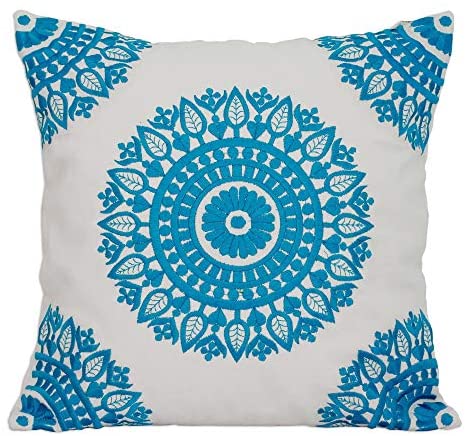 Handmade Cotton Pair 2 Cushion Covers Cool Turquoise (India) Blue White Abstract Casual