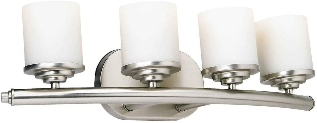 4 Light Brushed Nickel Vanity Light Satin Opal Glass