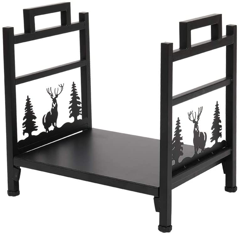 Single Layer Firewood Holder Animal Pattern Black Iron - Diamond Home USA