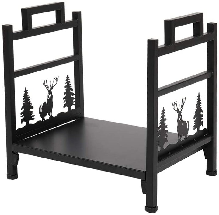 Single Layer Firewood Holder Animal Pattern Black Iron - Diamond Home USA
