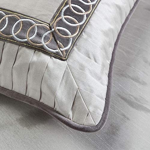 Pleated Embroidery Euro Pillow Cover White Solid Color Mid Century Modern Polyester Single