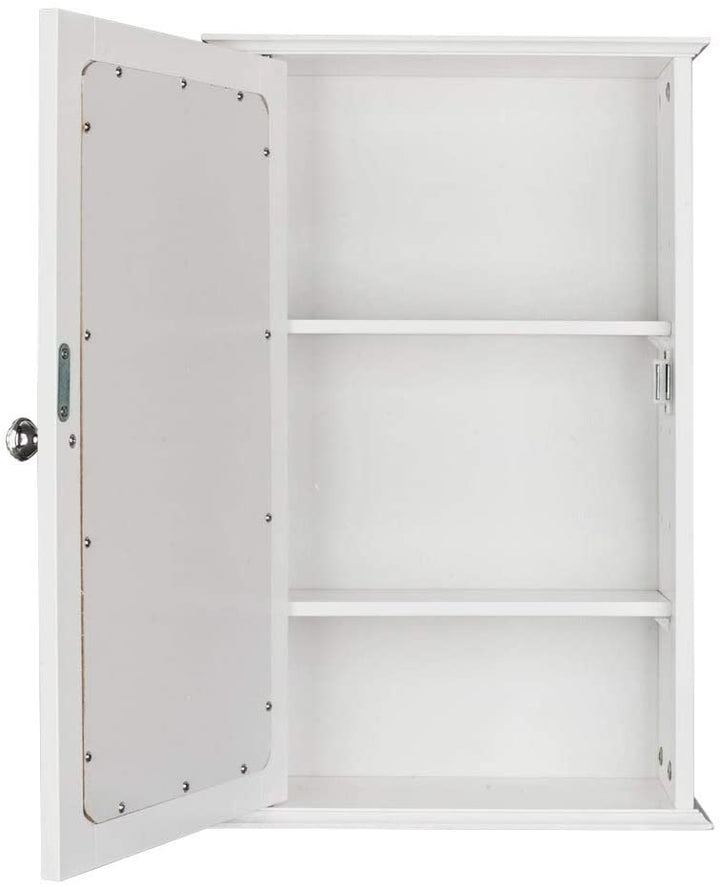 Single Door Mirror Indoor Bathroom Wall Mounted Cabinet Shelf White Modern Contemporary MDF Wood Finish Includes Hardware - Diamond Home USA