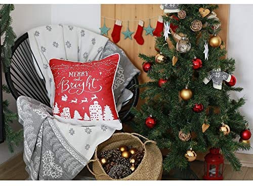 Christmas Snow Red Printed Throw Pillow Cover Gift 18"x18" Color Quotes Sayings Traditional Polyester Removable - Diamond Home USA